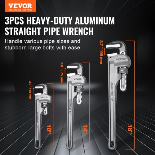VEVOR 3-Piece Pipe Wrench Set - 10" 14" 18" Aluminum Adjustable Wrenches