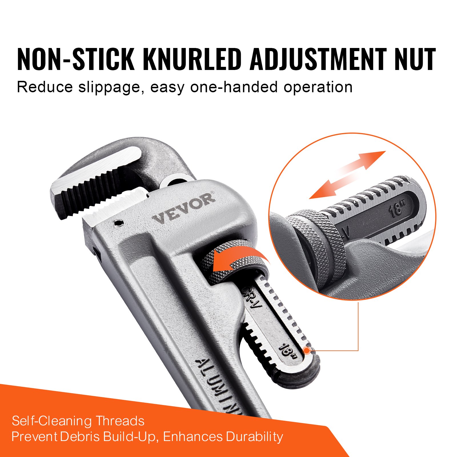 VEVOR 3-Piece Pipe Wrench Set, 245 & 320 & 457 mm Aluminum Straight Pipe Wrench, Adjustable Plumbing Wrench, with High Strength Jaw and Ergonomic Handle, Hangable Design, for Water Pipes, Automotive Repairs