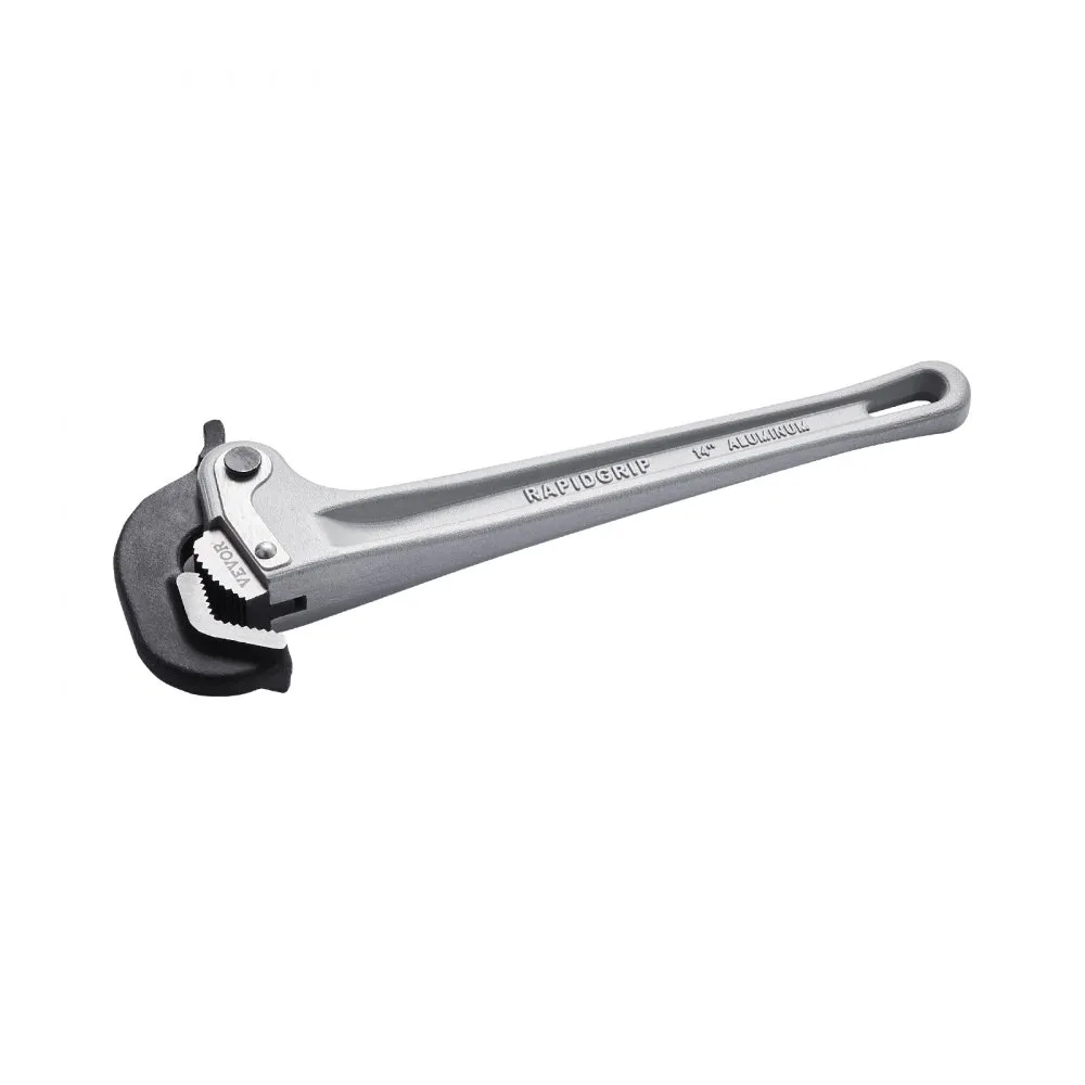 VEVOR metallic pipe wrench with black jaw and ergonomic handle.