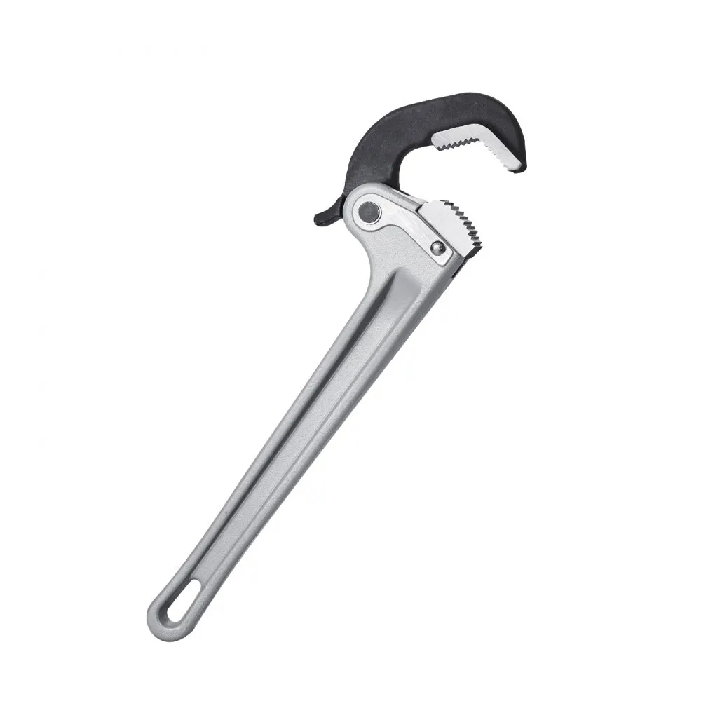 VEVOR pipe wrench with adjustable jaw on white background, featuring a durable silver handle.