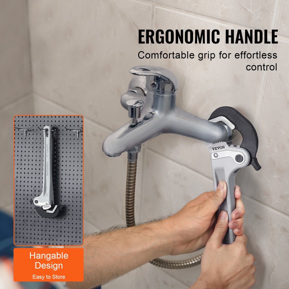 VEVOR Pipe Wrench, 356mm Aluminum Straight Pipe Wrench, Automatic Jaw Adjustment, Adjustable Plumbing Wrench, Easy to Carry, Ergonomic Handle, Hangable Design, for Water Pipes, Automotive Repairs