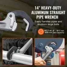 VEVOR Aluminum Straight Pipe Wrench 14 in Automatic Jaw Adjustment 60CRV Jaw
