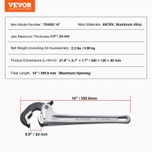 VEVOR Pipe Wrench, 14" Aluminum Straight Pipe Wrench, Automatic Jaw Adjustment, Adjustable Plumbing Wrench, Easy to Carry, Ergonomic Handle, Hangable Design, for Water Pipes, Automotive Repairs