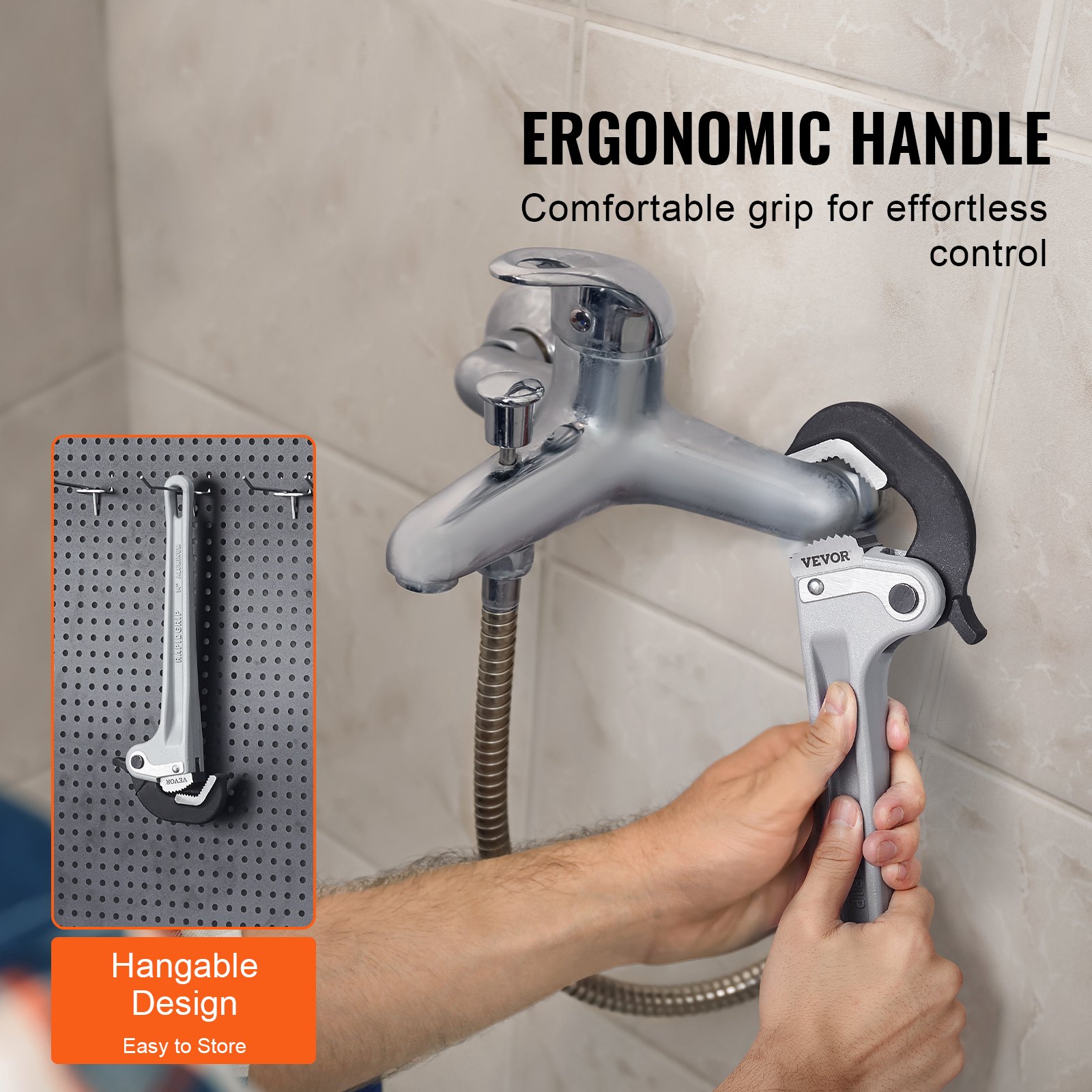 VEVOR Pipe Wrench, 356mm Aluminum Straight Pipe Wrench, Automatic Jaw Adjustment, Adjustable Plumbing Wrench, Easy to Carry, Ergonomic Handle, Hangable Design, for Water Pipes, Automotive Repairs