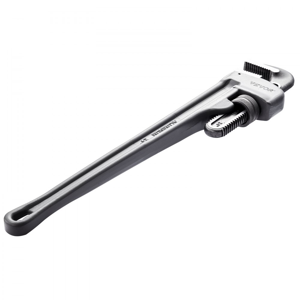 VEVOR pipe wrench with adjustable jaw, sturdy metal handle, and grip teeth for heavy-duty use.