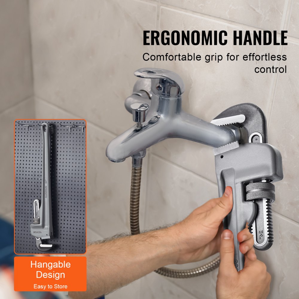 VEVOR Pipe Wrench, 609.6mm Aluminum Straight Pipe Wrench, Adjustable Plumbing Wrench, with High Strength Jaw and Ergonomic Handle, Easy to Carry, Hangable Design, for Water Pipes, Automotive Repairs