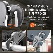 VEVOR Aluminum Straight Pipe Wrench 24 in Adjustable Plumbing Wrench CRV Jaw