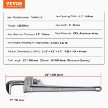 VEVOR Pipe Wrench, 24" Aluminum Straight Pipe Wrench, Adjustable Plumbing Wrench, with High Strength Jaw and Ergonomic Handle, Easy to Carry, Hangable Design, for Water Pipes, Automotive Repairs