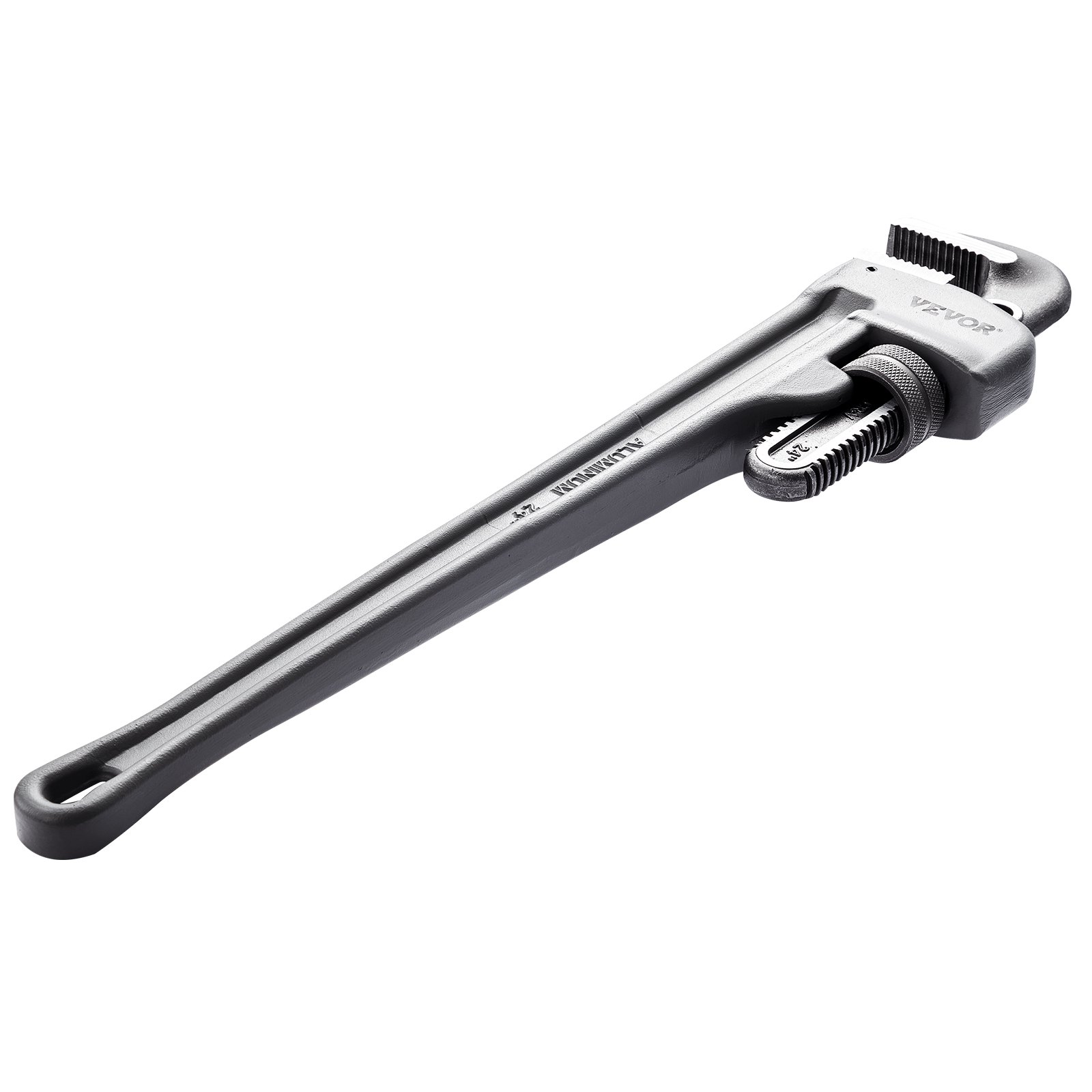 VEVOR pipe wrench with adjustable jaw, sturdy metal handle, and grip teeth for heavy-duty use.