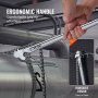 VEVOR chain wrench with ergonomic handle in use on a pipe, showcasing hangable design for easy storage.