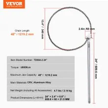 VEVOR Chain Wrench 48 inch Chain Pipe Wrench 13.4 inch Dia Capacity Reversible