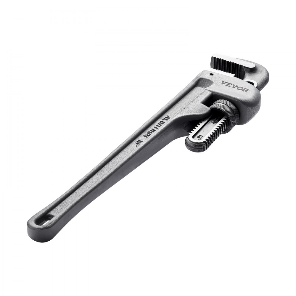 VEVOR pipe wrench with adjustable jaws, durable steel construction, ergonomic handle, and firm grip.