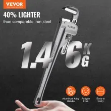 VEVOR Aluminum Straight Pipe Wrench 18 in Adjustable Plumbing Wrench CRV Jaw