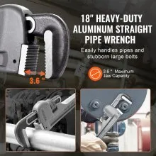 VEVOR Aluminum Straight Pipe Wrench 18 in Adjustable Plumbing Wrench CRV Jaw