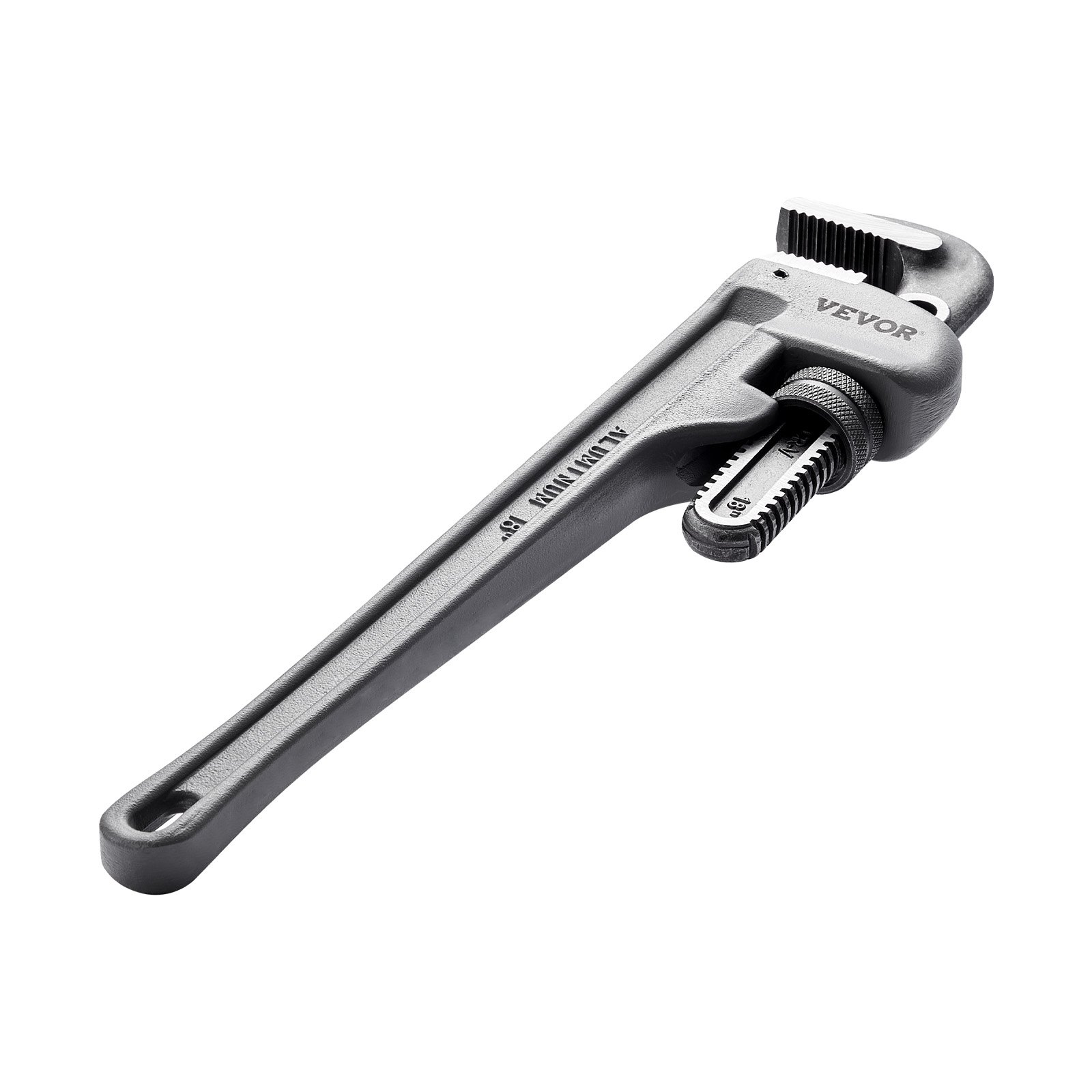 VEVOR pipe wrench with adjustable jaws, durable steel construction, ergonomic handle, and firm grip.