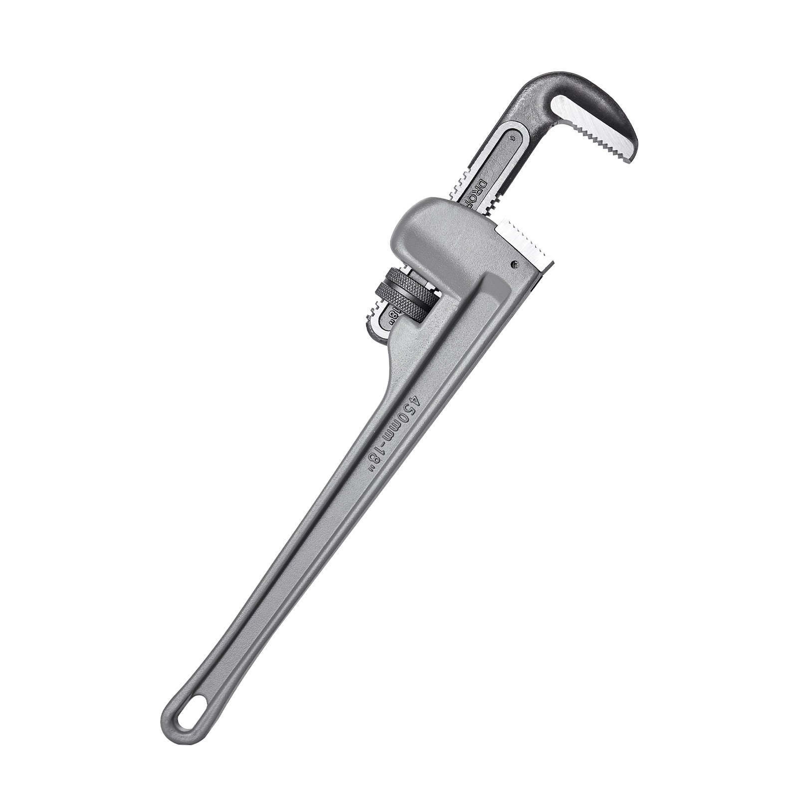steel VEVOR pipe wrench with adjustable jaw and comfortable grip, designed for heavy-duty pipework.