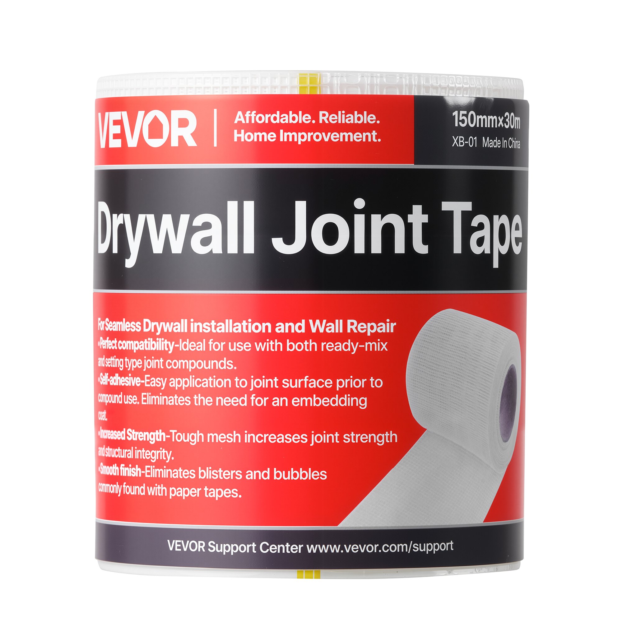 VEVOR Drywall Mesh Tape, 150mm W x 30m L Self-Adhesive Fiberglass Drywall Joint Tape, 12 Rolls Dry Wall Patch for Easy Sheetrock Ceiling Crack Repair, to Achieve Smooth Even Wall Surface