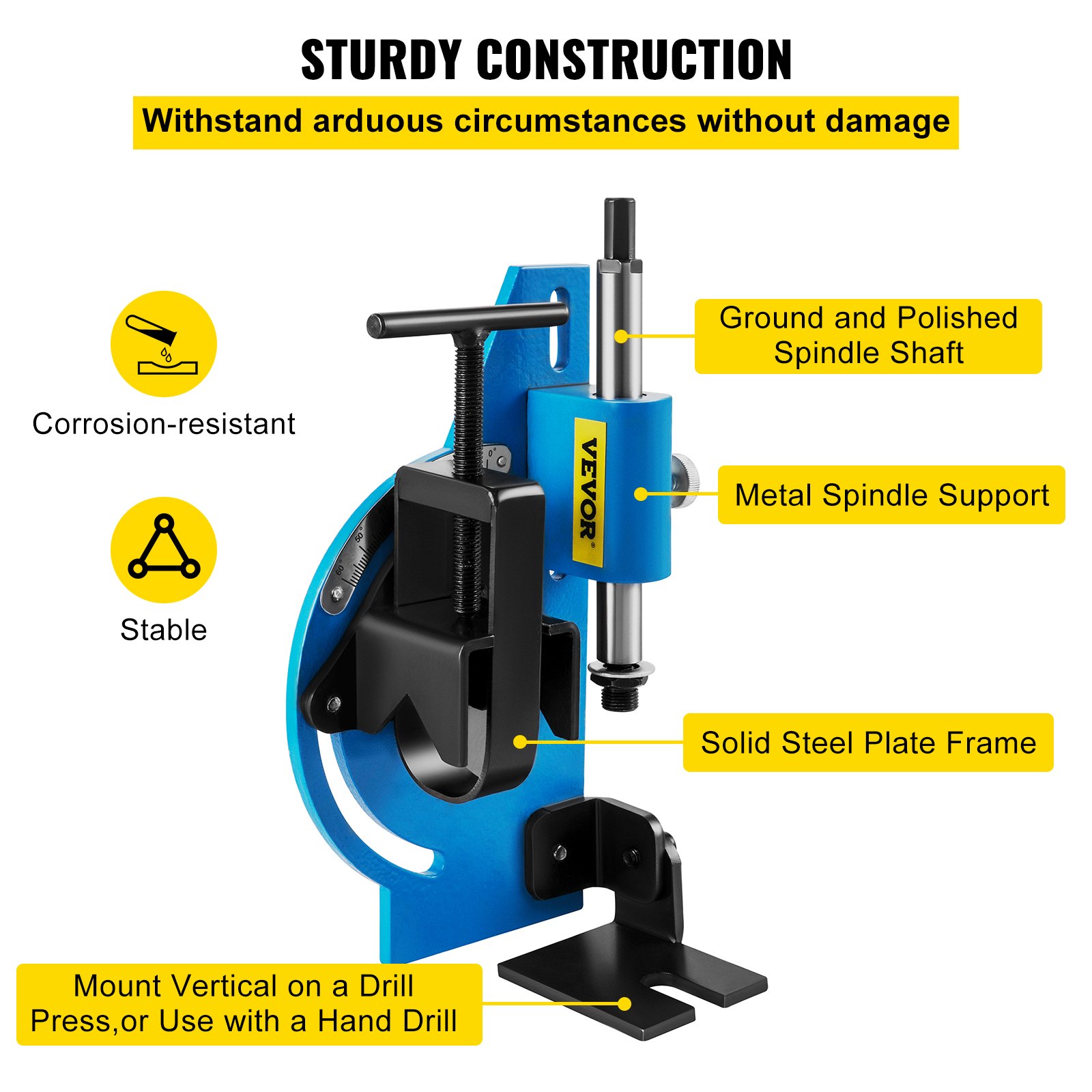 VEVOR pipe notcher with corrosion-resistant steel frame, spindle support, and stable base.