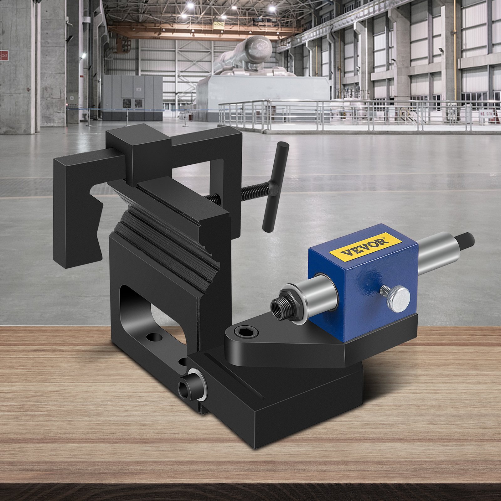 VEVOR pipe notcher in an industrial setting on a wooden surface