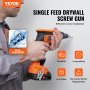 Pistol de șurub pentru gips-carton VEVOR, pistol de șurub pentru gips-carton, 20V Max, 4200 rpm Kit de pistol de gips-carton fără perii, fără fir, cu 2 baterii, încărcător, clemă pentru centură și geantă de scule, reglabilă înainte și înapoi, lumină LED încorporată