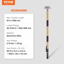 VEVOR Drywall Flat Box Handle, 40''-64'', Anodized Aluminum Flat Finishing Extension Handle, 5-Section Length Adjustable, Non-slip Grip and 360° Painting for Plasterboard, Wallboard, Sheetrock