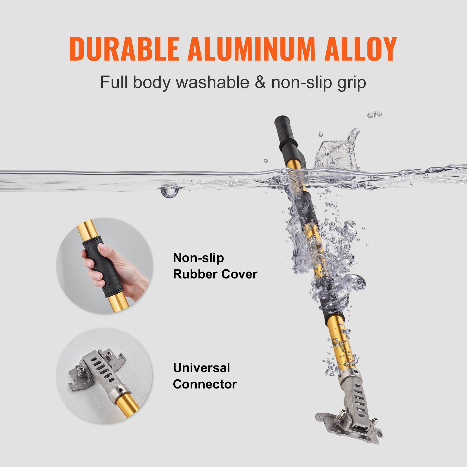 VEVOR drywall flat box handle, durable aluminum alloy, non-slip grip, universal connector, washable.