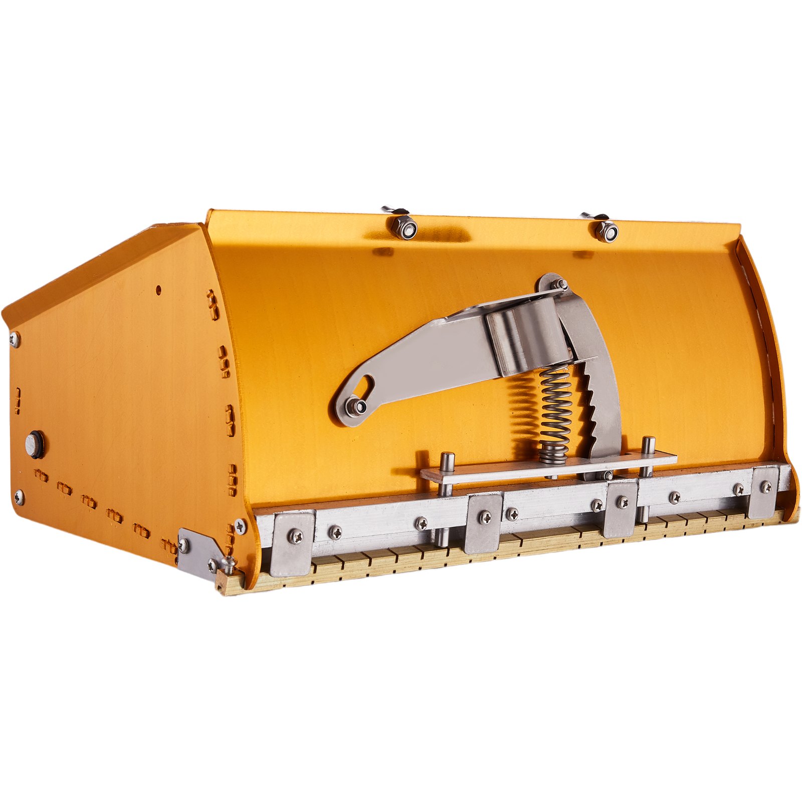 yellow and silver VEVOR drywall flat box with spring mechanism and metal components.