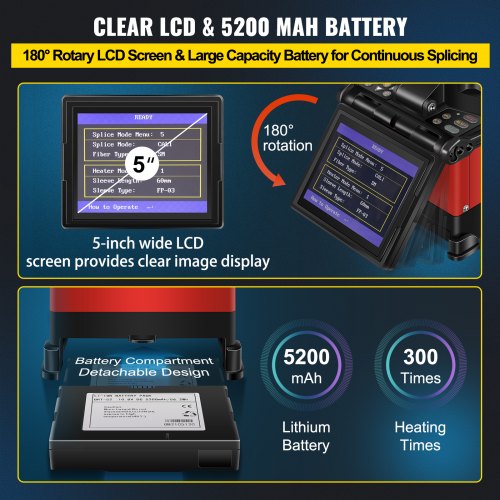 VEVOR Fiber Fusion Splicer Automatic Focus A-80S FTTH Fiber Optic Fusion Splicer Kit 5 Inch Digital LCD Screen Fusion Splicer Machine Optical Fiber Cleaver Kit