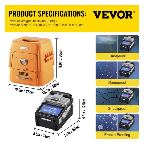 VEVOR AI-7 Fiber Fusion Splicer with 8 Seconds Splicing Time Melting 18 Seconds Heating Fusion Splicer Machine Optical Fiber Cleaver Kit for Optical Fiber & Cable Projects