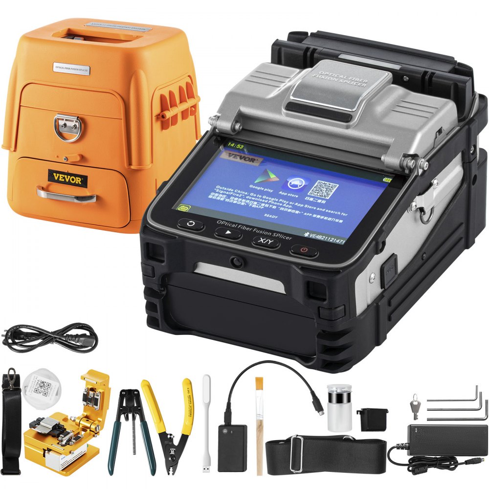 VEVOR AI-7 Fiber Fusion Splicer, 3 In 1 Fiber Holder, 8s Splicing 18s Heating Automatic Fiber Optic Welding Splicing Machine, SM MM Fiber Termination Tool Kit with 5.0 Inches Display for Railway