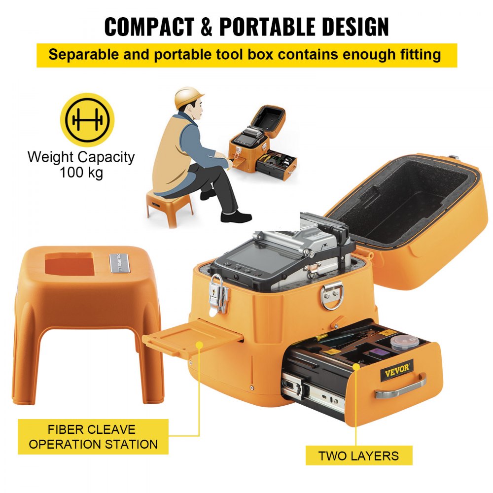 VEVOR Fusion Splicer, AI-7 Fiber Fusion Splicer, 3 in 1 Fiber Holder, 8s Splicing 18s Heating Automatic Fiber Optic Welding Splicing Machine, SM MM Fiber Termination Tool Kit