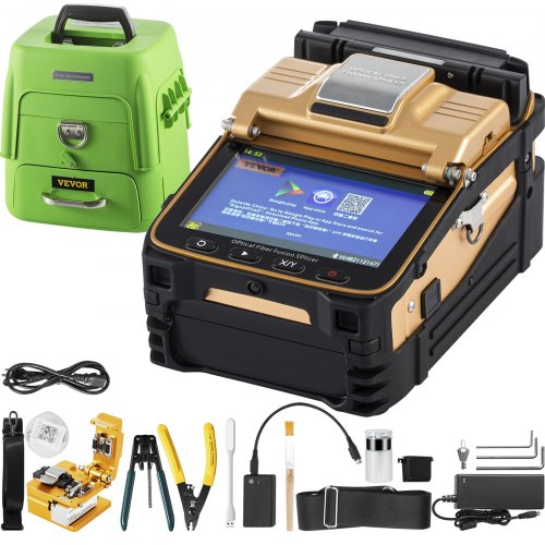 VEVOR AI-8 Fiber Fusion Splicer with 6 Seconds Splicing Time Melting 15 Seconds Heating Fusion Splicer Machine Optical Fiber Cleaver Kit for Optical Fiber & Cable Projects for Railway Electric Power