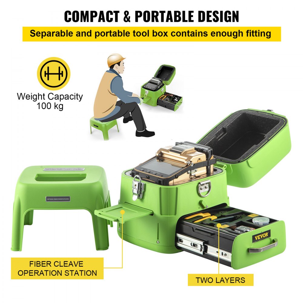 VEVOR Fusion Splicer, AI-8 Automatic Intelligent Precision Optical Fiber Fusion Splicer Optical Fiber Welding Splicing Machine with SM/MM Fiber Optic Splicing for Railway Electric Power