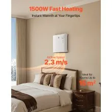VEVOR Smart Wall Heater 1500W Electric Wall Mounted Heater with Knob Thermostat