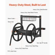 Wall Mounted Garden Hose Reel 125ft 5/8 in Hose Holder Brass Fitting & Basket