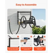 Wall Mounted Garden Hose Reel 125ft 5/8 in Hose Holder Brass Fitting & Basket