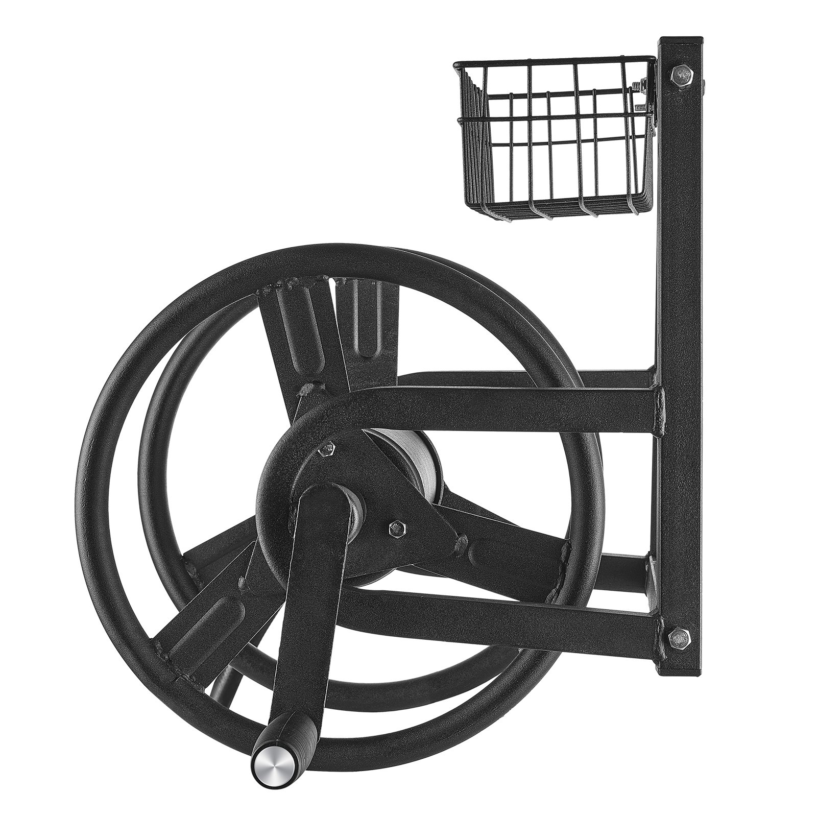 VEVOR Wall Mounted Garden Hose Reel, Holds 38m 5/8-inch Hose, Heavy-Duty Water Hose Winder, Space-Saving Design, Outdoor Manual Reel with Brass Fitting and Storage Basket for Yard Lawn