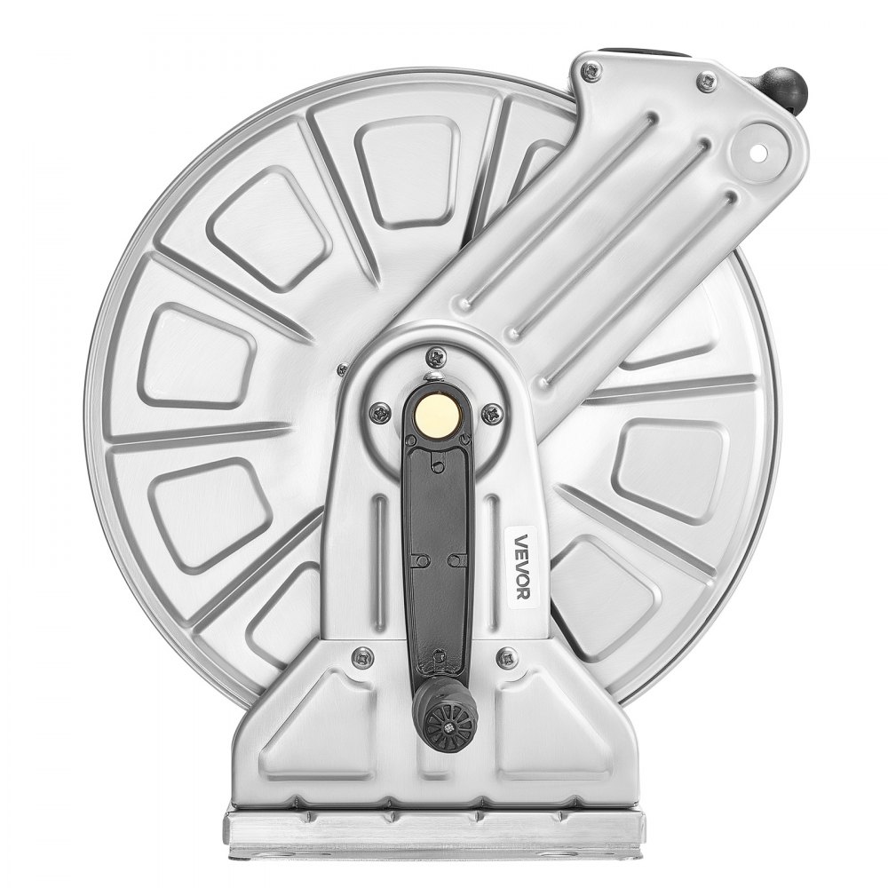 VEVOR Wall Mounted Garden Hose Reel, Holds 45.7m 5/8-inch Water Hose Winder, Heavy-Duty Stainless Steel, Outdoor Manual Reel with Brass Fitting & Hose Guide, Space Saving, for Yard Lawn Garage