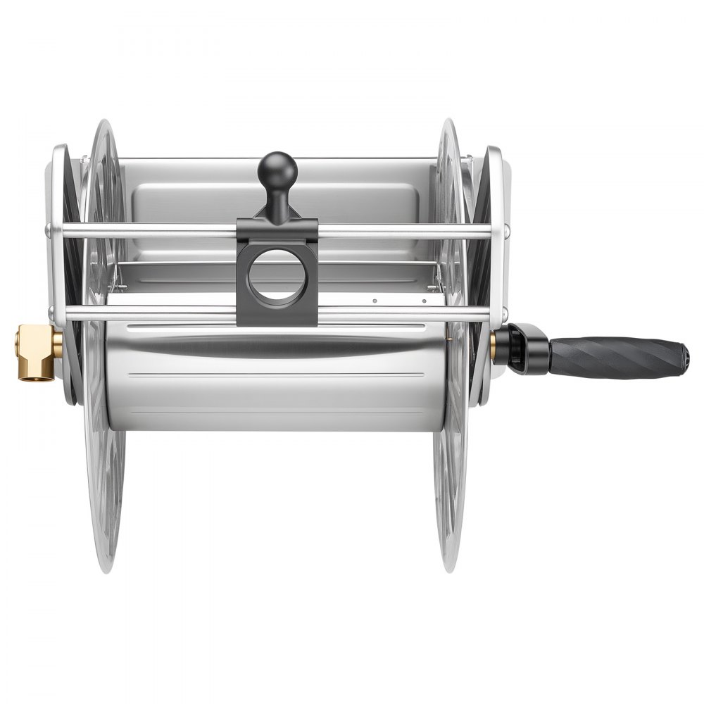 VEVOR Wall Mounted Garden Hose Reel, Holds 45.7m 5/8-inch Water Hose Winder, Heavy-Duty Stainless Steel, Outdoor Manual Reel with Brass Fitting & Hose Guide, Space Saving, for Yard Lawn Garage