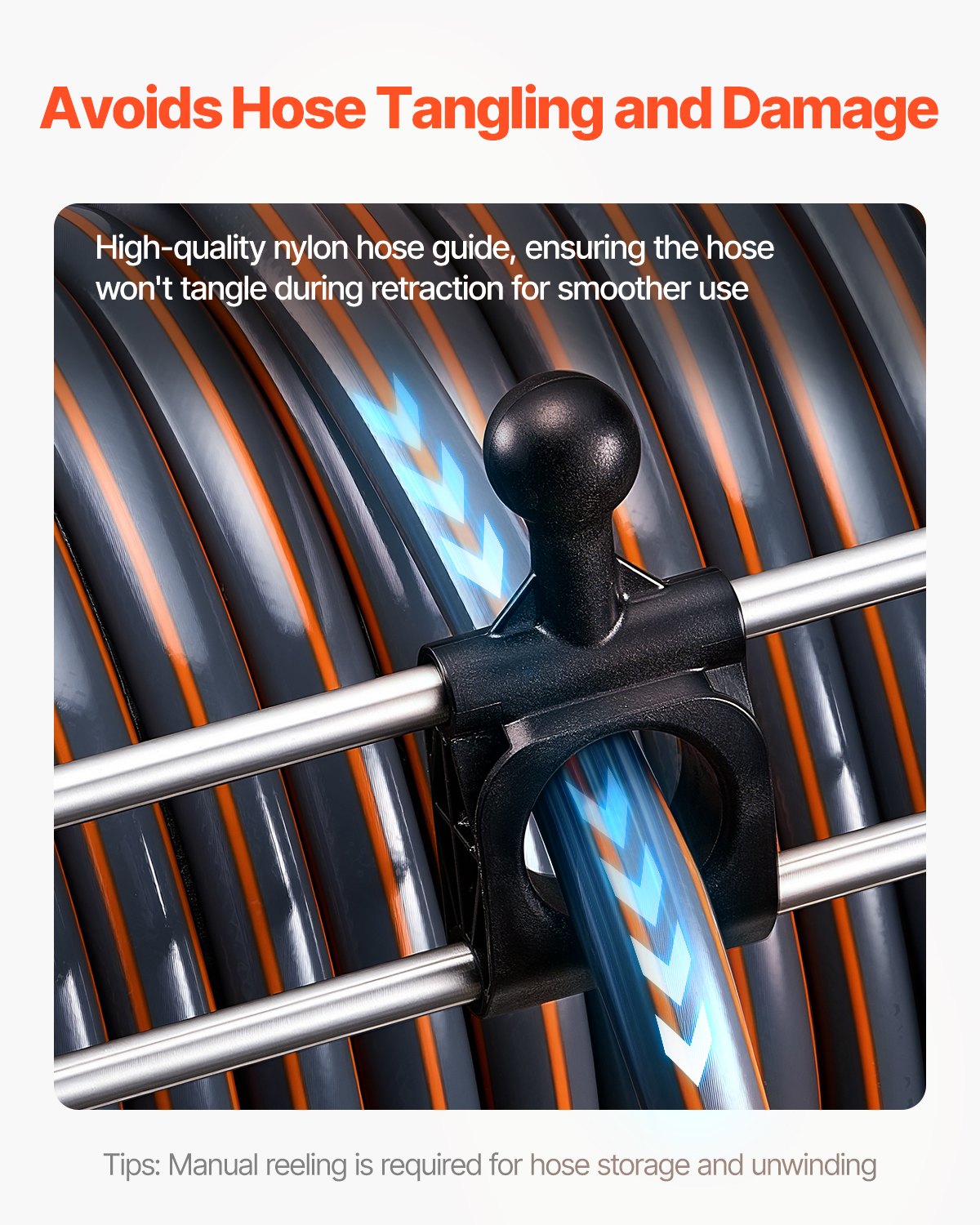 VEVOR Wall Mounted Garden Hose Reel, Holds 150 ft 5/8-inch Water Hose Winder, Heavy-Duty Stainless Steel, Outdoor Manual Reel with Brass Fitting & Hose Guide, Space Saving, for Yard Lawn Garage