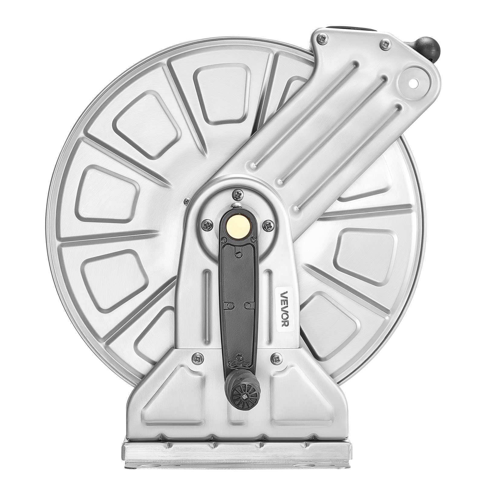 VEVOR Wall Mounted Garden Hose Reel, Holds 45.7m 5/8-inch Water Hose Winder, Heavy-Duty Stainless Steel, Outdoor Manual Reel with Brass Fitting & Hose Guide, Space Saving, for Yard Lawn Garage