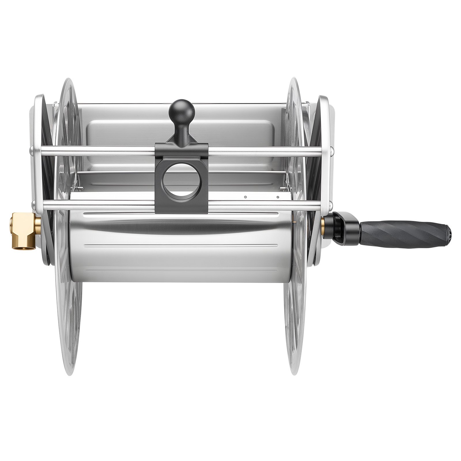 VEVOR Wall Mounted Garden Hose Reel, Holds 45.7m 5/8-inch Water Hose Winder, Heavy-Duty Stainless Steel, Outdoor Manual Reel with Brass Fitting & Hose Guide, Space Saving, for Yard Lawn Garage