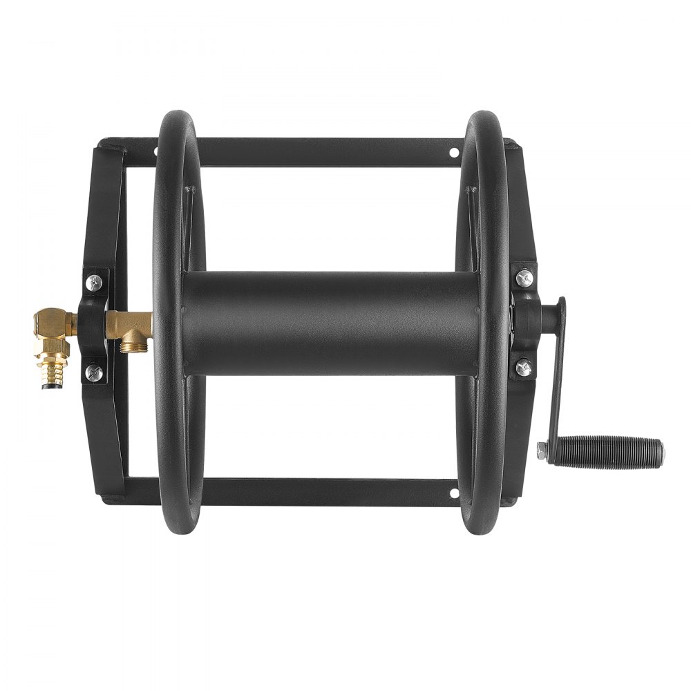 VEVOR Wall Mounted Garden Hose Reel, Holds 61m 5/8-inch Manual Water Hose Winder, Heavy-Duty Steel, Outdoor Reel with Brass Fitting & 5ft Leader Hose, Space Saving, for Yard Lawn Garage