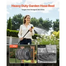 Wall Mounted Garden Hose Reel 200ft 5/8 in Manual Hose Winder Brass Fitting