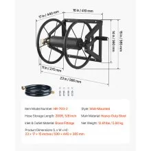 Wall Mounted Garden Hose Reel 200ft 5/8 in Manual Hose Winder Brass Fitting