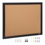 VEVOR cork board with black frame, includes screws and multicolor push pins for mounting.