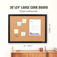 VEVOR Cork Board, 36x24 inches Bulletin Board with MDF Sticker Frame, Vision Board Includes 10 Pushpins, for Display and Decoration in Office Home and School