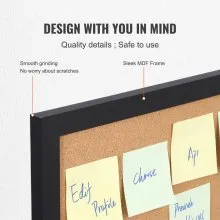 VEVOR Cork Board, 36x24 inches Bulletin Board with MDF Sticker Frame, Vision Board Includes 10 Pushpins, for Display and Decoration in Office Home and School