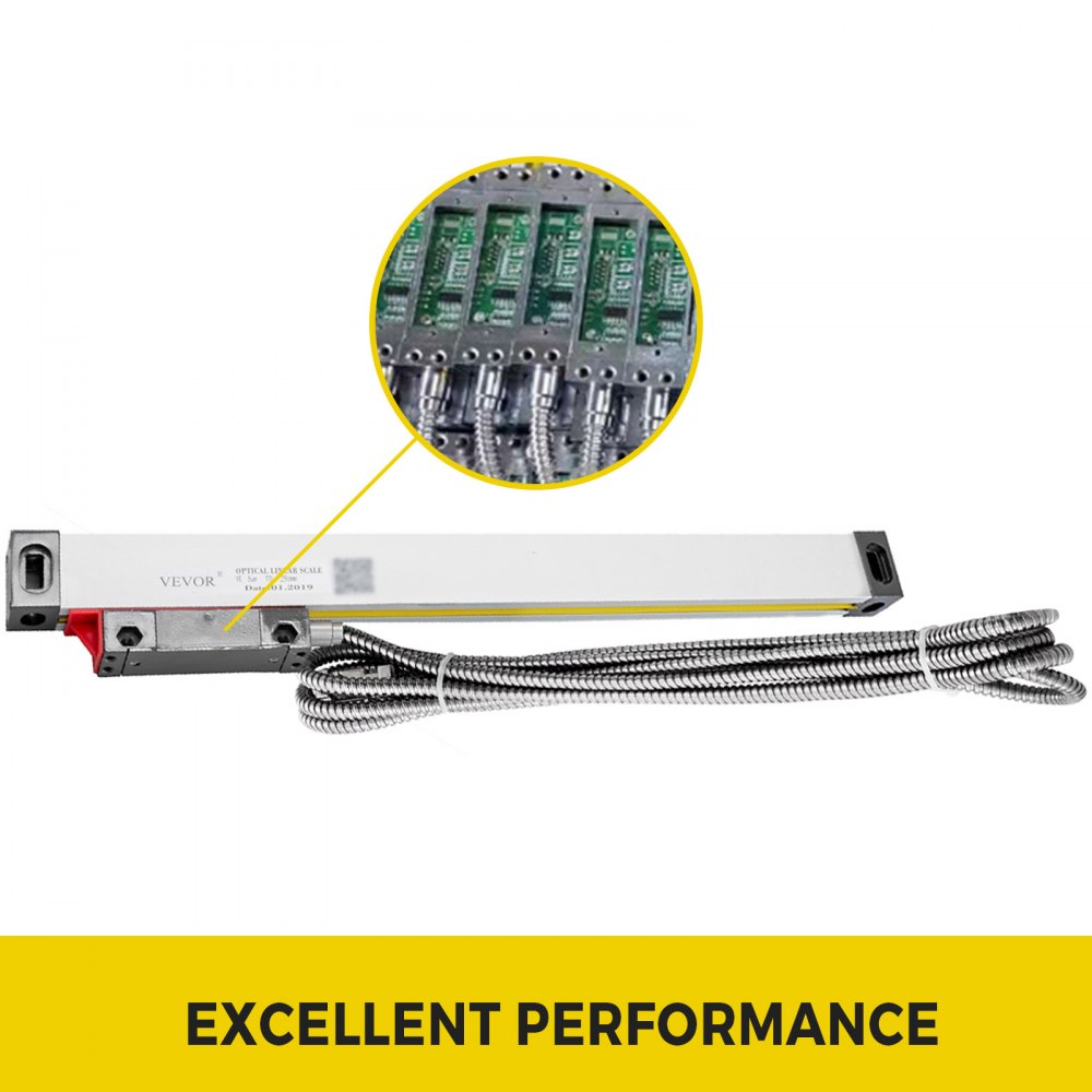 VEVOR 1 Axis Lathe Linear Scale 250mm with Accuracy 0.0002" Optical Length Precision Linear Scale Aluminum Body for Mill Milling Lathe Machine with Accessories (250mm(10"))