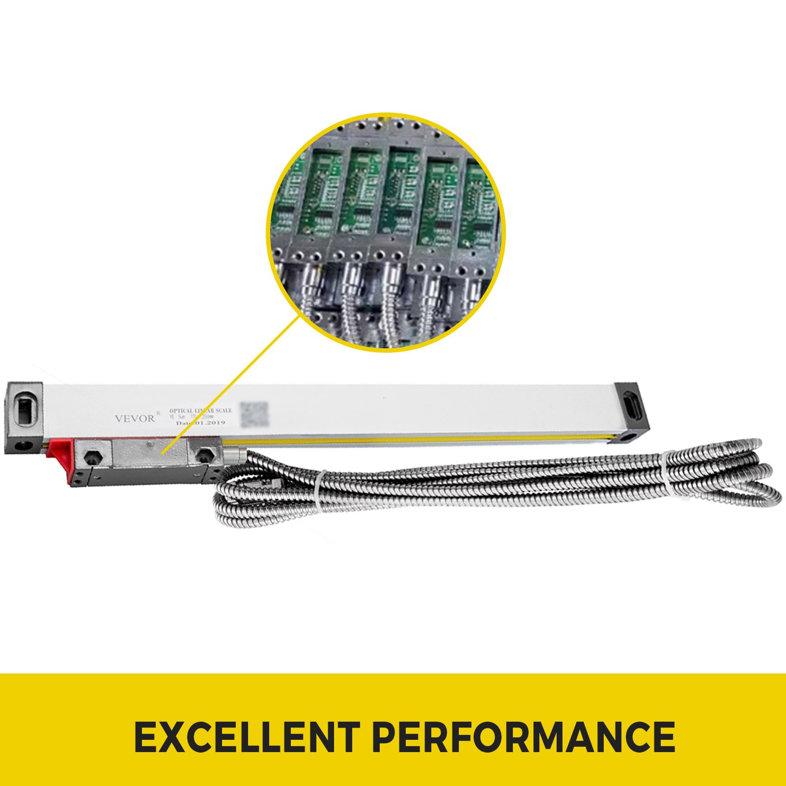 VEVOR 1 Axis Lathe Linear Scale 250mm with Accuracy 0.0002" Optical Length Precision Linear Scale Aluminum Body for Mill Milling Lathe Machine with Accessories (250mm(10"))